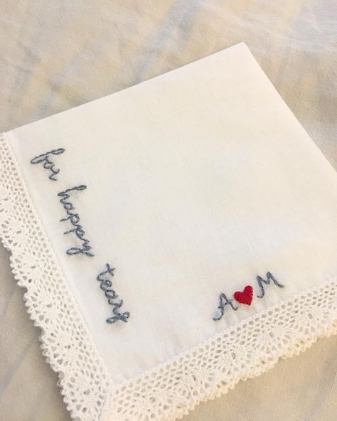 Wedding Embroidery Napkins, Handkerchief Embroidery Initials, Embroidered Wedding Favors, Hand Embroidered Wedding Gift, Hand Embroidery Wedding Gift, Sewing Wedding Gifts, Handkerchief Embroidery For Boyfriend, Hanky Embroidery Design, Wedding Embroidery Gifts