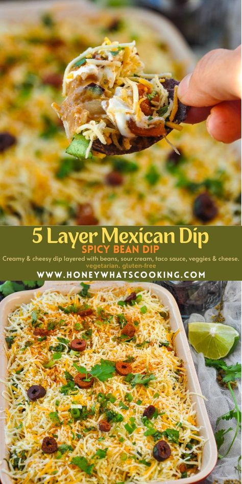 Vegetarian Mexican Dip, Vegetarian Layered Bean Dip, Cold Spicy Dip Recipes, Layered Dip Mexican, Layered Mexican Dip Recipe, Mexican Layered Dip Recipes, 5 Layer Dip Mexican, Layer Dip Mexican, 5 Layer Bean Dip