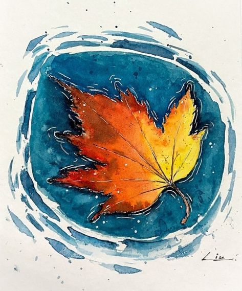 Abstract Art Reference, Maple Leaf Watercolor Paintings, Fall Leaf Painting Acrylic, Watercolour Fall Leaves, Autumn Season Drawing, Autumn Leaf Drawing, Autumn Aesthetic Art, Autumn Watercolor Paintings, Maple Leaf Illustration