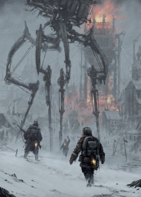 Winter Apocalypse Concept Art, Frost Punk Concept Art, Frostpunk Aesthetic, Frostpunk Art, Steampunk Dystopia, Frost Punk, Dieselpunk Mech, Jakub Rozalski, Dieselpunk Art