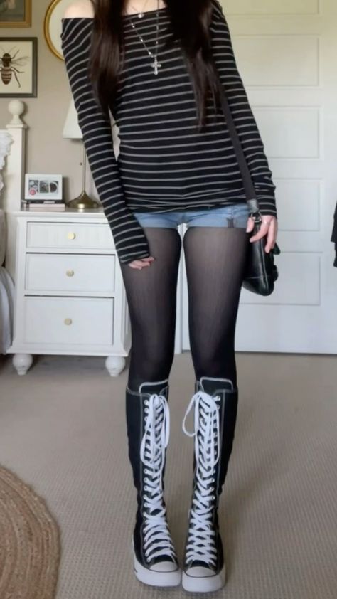 #beauty #relationships #Fashion #Outfits #nail arts #summer nails Vamp Clothes Aesthetic, Goth And Grunge Outfits, Lustcore Outfits, Black And White Tights Outfit, Oversized Sweater Tights Outfit, Panchiko Concert Outfit, 2015 Grunge Outfits, Simple Dress Outfit Ideas, Simple Outfits With Shorts