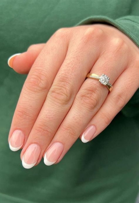 Bridal Nails French Manicure, Oval Shaped French Nails, Easy Bridal Nails, French Nail Designs Oval Shape, Wedding Manicure For Bride Short Nails, Bride Nails Wedding Oval, Wedding Nails For Bride Oval Shape, Simple Bridesmaid Nail Ideas, Spring Bride Nails