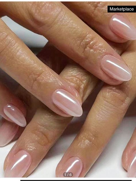 Short Almond Shaped Nails, Bare Nails, Short Almond Nails, Plain Nails, Pearl Nails, Neutral Nails, Stick On Nails, Girls Nails, Bridal Nails