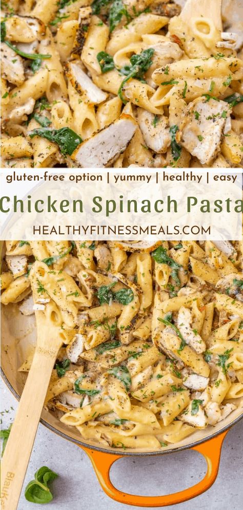 Healthy Dinners Pasta, Healthy Creamy Spinach Pasta, Chicken Spinach Pasta Recipes Easy, Healthy Pasta With Spinach, Ground Chicken Spinach Pasta, Healthy Chicken And Spinach Pasta, Chicken And Greens Pasta, Chicken Pesto Spinach Pasta, Simple Chicken And Spinach Recipes