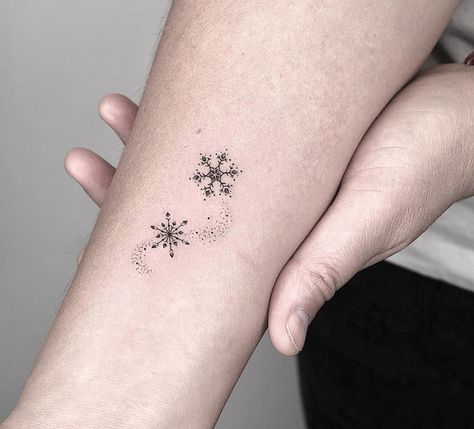 A Snowflake Cute Snowflake Tattoo, Snow Flakes Tattoo Design, Snowflakes Tattoo Design, Small Christmas Tattoos For Women, Winter Inspired Tattoos, Tiny Snowflake Tattoo, Fine Line Snowflake Tattoo, Frozen Snowflake Tattoo, Snow Tattoo Snowflakes