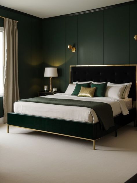 Emerald Green Room Ideas Bedroom, Emerald Green Accent Wall, Gold Accents Bedroom, Emerald Green Rooms, Guess Bedroom, Room Color Ideas Bedroom, Green Room Ideas Bedroom, Emerald Green Bedrooms, Green Accent Wall