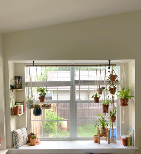 Windowsill, styling, shelves, plants, planters, books Plants Living Room Window, Window Sill Ledge, Window Sill Bookshelf, Styling A Bay Window Sill, Window Sill Planter Ideas, How To Style Window Sills, Office Window Sill Decor, Amy And Kate Capturing Home, Windowsill Ideas Bedroom