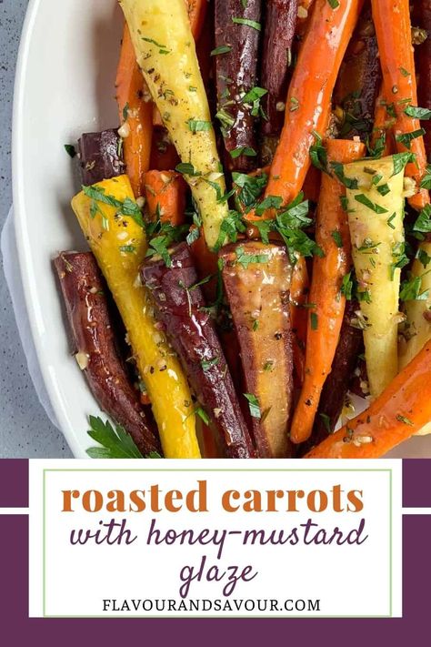 Mustard Roasted Carrots, Recipe For Roasted Carrots, Carrots In Oven, Thanksgiving Favorites, Oven Roasted Carrots, Carrots Side Dish, Honey Mustard Glaze, Roasted Carrots Recipe, Honey Glazed Carrots