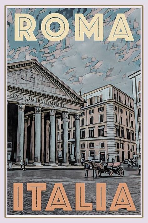 Vintage Posters Retro, Italy Travel Poster, Posters Decor, The Pantheon, Vintage Poster Design, Retro Travel Poster, Budget Planer, Picture Collage Wall, Vintage Travel Poster