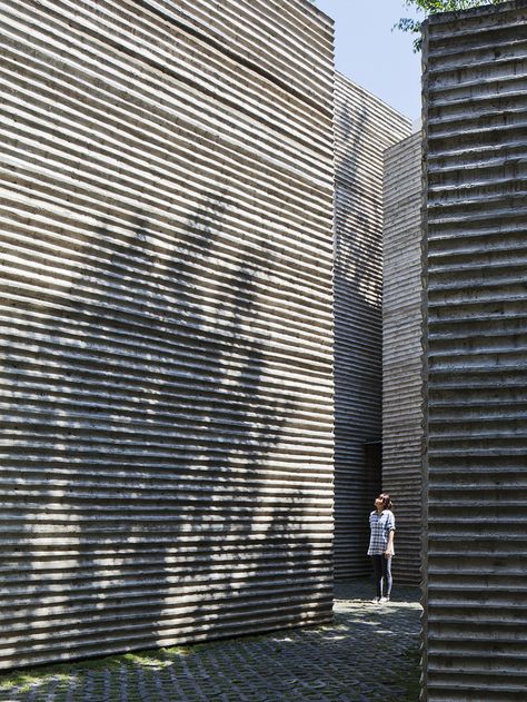 Gallery of Bamboo Formwork and Exposed Concrete in Architectural Projects - 2 Vtn Architects, Vietnam Photography, Concrete Formwork, Bamboo Architecture, Concrete Facade, Concrete Architecture, Wall Texture Design, Mall Design, Concrete Building