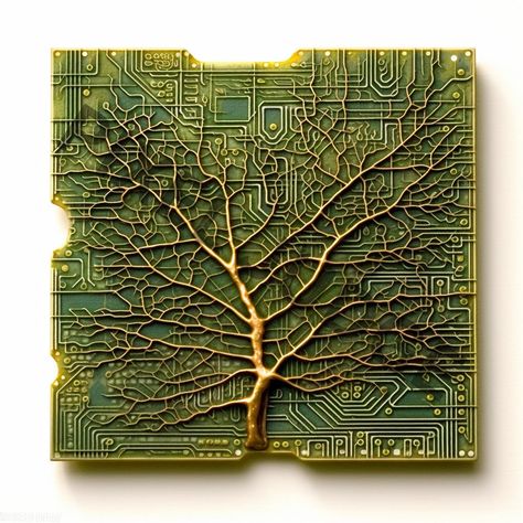 Circuit Boards grown from Nature | Poster | Science Fiction Art | technology art | Cyberpunk Art | gift for engineers | gifts for geeks | gift for nerds | gift for scientists Introducing more stunning digital art featuring a circuit board design with delicate copper leaf veins in relief. This unique piece is the perfect gift for every tech freak, geek or nerd. Museum-quality posters made on thick matte paper. Add a wonderful accent to your room and office with these posters that are sure to brig Circuit Board Sculpture, Nature Technology Art, Nature And Technology Art, Art About Technology, Circuit Sculpture, Circuitry Art, Cyberpunk Decor, Science Room Decor, Circuit Board Art