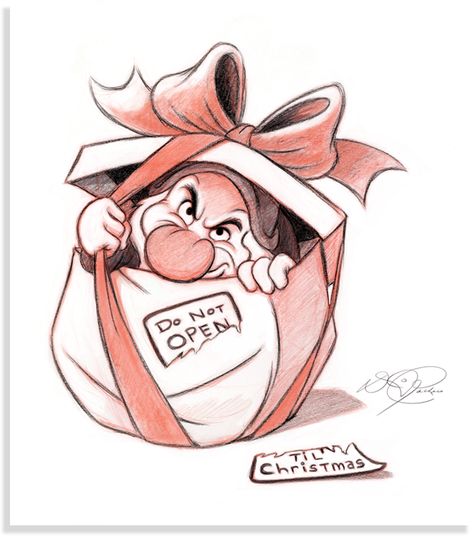 D23.com | The Official Disney Fan Club | 23 Days of Christmas | snow white and the seven dwarfs christmas | grumpy christmas Disney Christmas Drawing, Christmas Drawing Ideas, Free Christmas Svg, Disney Characters Christmas, Christmas Sketch, Disney Sketches, Diy Decorations, Disney Fan, Christmas Characters