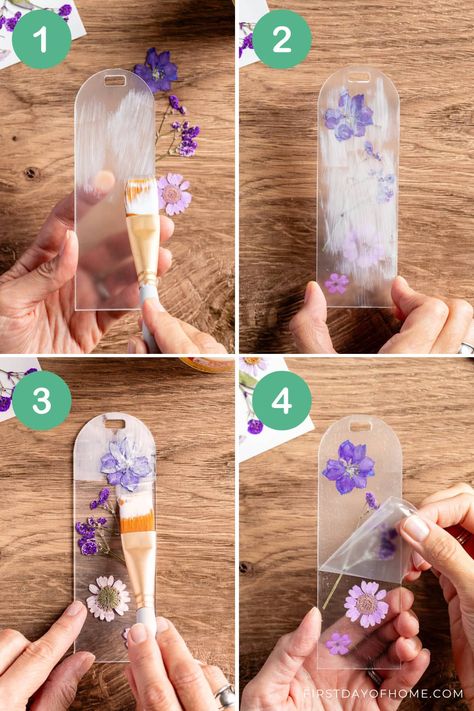 Learn how to craft easy pressed flower bookmarks for gorgeous DIY gifts. In minutes, you can create beautiful keepsakes for friends and family using either store-bought pressed flowers or DIY pressed flowers. #bookmarks #diygifts #pressedflowers #firstdayofhome Pressed Flower Stationary, Pressed Flower Laminated Bookmarks, Easy Dried Flower Crafts, Flower Pressing Ideas, What To Do With Pressed Flowers Diy, Pressed Flower Crafts Gift Ideas, How To Make Pressed Flower Frame, Dried Flowers Craft Ideas, Bookmark Gift Ideas