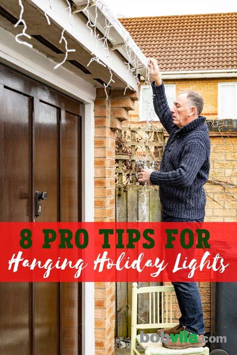 Hanging Icicle Lights Outside, Hanging Lights On Trees Outside, How To Hang Icicle Lights On House, Hanging Christmas Decorations Outdoor, How To Hang Christmas Lights On House, How To Hang Outdoor Christmas Lights, Hang Christmas Lights Outside Hacks, How To Hang Christmas Lights Outside, Hang Outdoor Christmas Lights