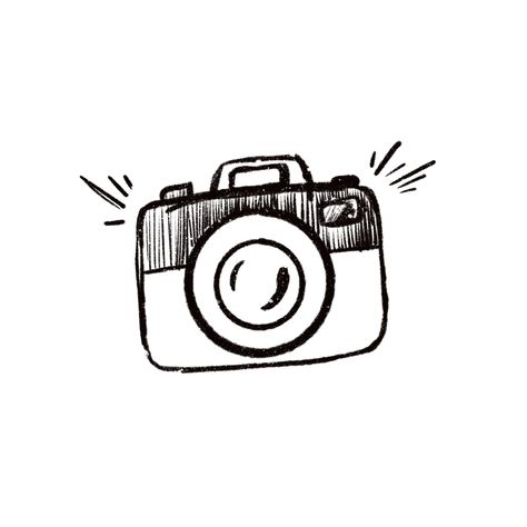 Easy Camera Doodle, Mini Camera Drawing, Drawing Ideas Camera, Camera Painting Easy, Camera Cartoon Drawing, Cute Drawings For Scrapbook, Scrapbook Drawings Doodles, Polaroid Camera Drawing Art, Camera Doodle Simple