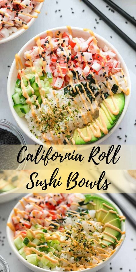 Resep Sushi, California Roll Sushi, Sushi Bowl Recipe, Sushi Bowls, Sushi Recipes Homemade, Roll Sushi, Healthy Bowls Recipes, Resep Salad, California Roll