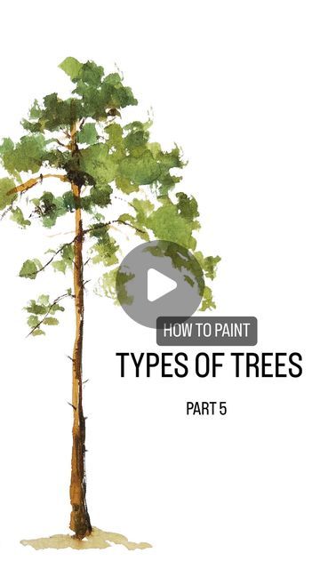 How To Paint Bushes And Trees, Pine Tree Painting Tutorials, How To Paint Watercolor Trees, Pine Tree Watercolor Painting, Watercolor Pine Tree Tutorial, Trees Painting Easy, How To Paint Trees, Watercolor Trees Tutorial, Painting Pine Trees