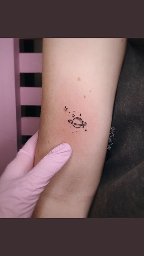 Planets Minimal Tattoo, Jupiter Tattoo Ideas, Minimalist Space Tattoo, Planets Tattoo Simple, Anklet Tattoos For Women, Solar System Tattoo, Behind Ear Tattoos, Universe Tattoo, Anklet Tattoos