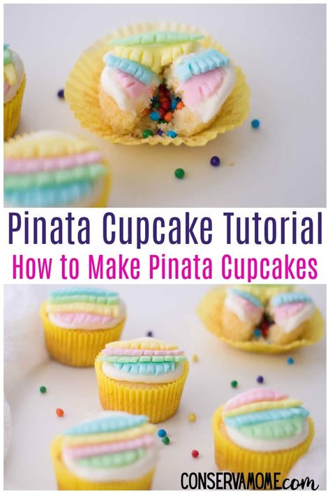 Have you seen those cute cupcakes with the filling inside? Here's an easy Pinata Cupcake Tutorial an easy tutorial on How to make Pinata cupcakes. Easy Pinata, Make Pinata, Easter Pinata, Pinata Cupcakes, Muffin Recipes Cinnamon, Cupcakes Cute, Strawberry Muffin Recipes, How To Make Pinata, Delicious Cupcakes Recipes