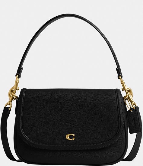 From COACH, the Legacy Small Pebbled Leather Shoulder Bag features: Featuring a COACH logo flap, this Legacy shoulder bag sits just beneath the underarm with the shorter strap or it can be worn as a crossbody. Small sized bag; 10"W x 7-.25"H x 2-.75"D (width is measured across the bottom of handbag); 1.32 lbs. approx. weightApprox. 7-.5" L removable short strap; 21-.5" L r Coach Bags Crossbody Black, Coach Top Handle Bag, Black Coach Shoulder Bag, Small Black Shoulder Bag, Coach Cassie 19, Daily Purse, Shoulder Purses, Crossbody Coach, Shoe Storage Solutions