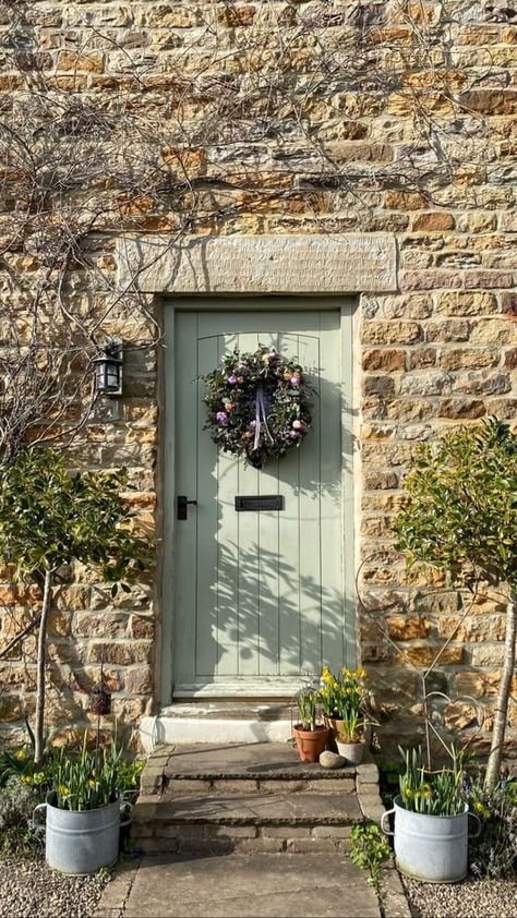 Stone Cottage Front Door, English Cottage Door, Cottage Front Doors Ideas, English Cottage Green, English Cottage Front Door, Cottage Core Door, Front Door Cottage, Cottage Style Front Doors, Cottage Workshop