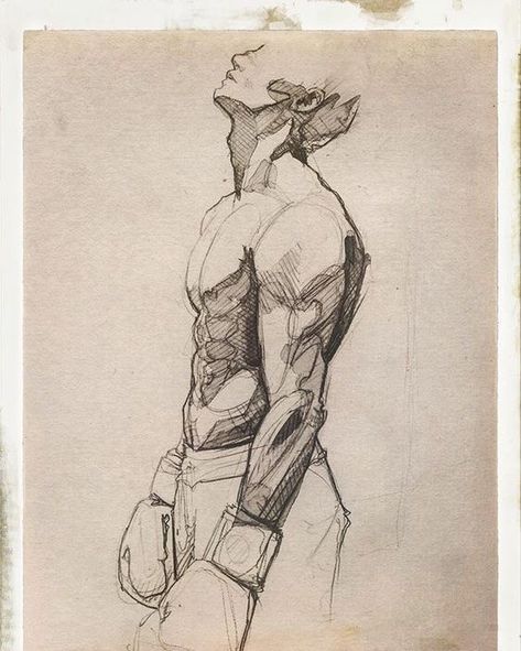 Open Box Drawing, Strong Man Drawing, Boxer Sketch, Looking Up Reference Drawing, Breath Drawing, Boxing Tattoo, Kick Boxer, Box Drawing, Men's Back