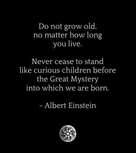 Do not grow old, no matter ho long you live. Never cease to stand like curious children before the Great Mystery into which we are born. Albert Einstein Lion Heart, What A Wonderful World, Never Grow Old, Survival Life Hacks, Grow Old, Albert Einstein Quotes, Greatest Mysteries, Einstein Quotes, Old Quotes