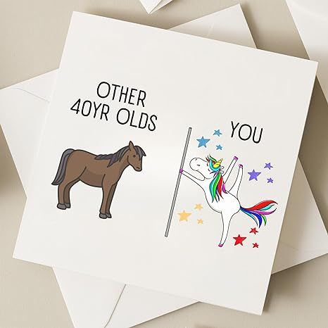 Amazon.com : TEEMI-Hilarious 40th 50th Birthday Card, Funny 40th 50th Birthday Card, Unicorn 40 50 Years old Birthday Card (40th Birthday) : Office Products Card For 40th Birthday, The Office Birthday Cards Diy, 40 Birthday Card Ideas, Birthday Card 40 Years, 40 Birthday Cards Diy, Card 50 Birthday, Bday Card Design, Birthday Card Ideas Funny Friends, Cute Card Ideas Birthday