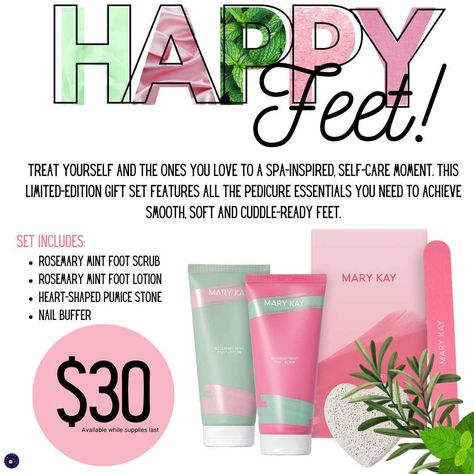 👀 SURPRISE! So excited! Forget spring cleaning; who doesn't love some springtime self-care? Heel-to-toe pampering without leaving the comfort of your home. *** Not posted on MK websites until tomorrow, so message me today because these will go fast! Set Includes: 💚 Nail Buffer 💚 Heart-Shaped Pumice Stone 💚 Rosemary Mint Foot Scrub 💚 Rosemary Mint Foot Lotion Mary Kay Spring, Timewise Miracle Set, Mary Kay Christmas, Mary Kay Marketing, Mary Kay Consultant, Mary Kay Cosmetics, Mary Kay Business, Pedicure Set, Foot Scrub