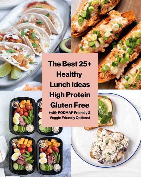 25+ Healthy Lunch Ideas High Protein, Gluten Free - Pretty Delicious Life Protein Based Lunch Ideas, High Protein Low Fodmap Vegan, Gluten Free Packed Lunch, Healthy Lunch Ideas High Protein, Gluten Free High Protein Meals, Low Fodmap Meal Prep, High Protein Gluten Free Meals, Lunch Ideas High Protein, High Protein Lunches