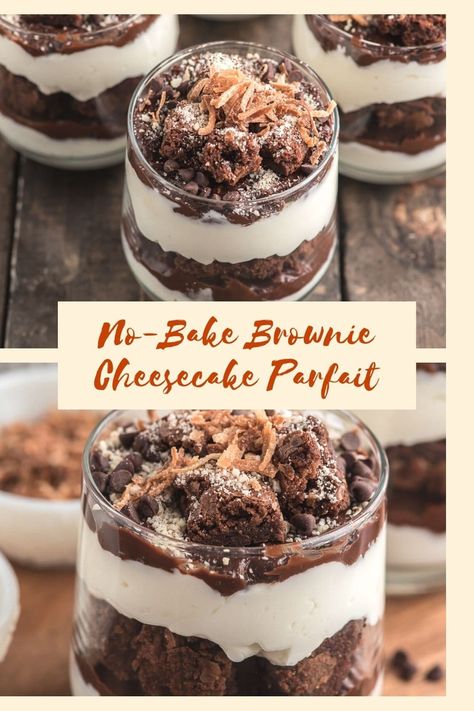 Desserts In Cups Parties, Individual Parfait Desserts, Desert Parfait Recipes, Chocolate Desserts In A Cup, Dessert Parfait Ideas, Individual Parfait Cups, Dessert Jars Ideas Easy, Brownie Cup Desserts, Brownie Desert Cups