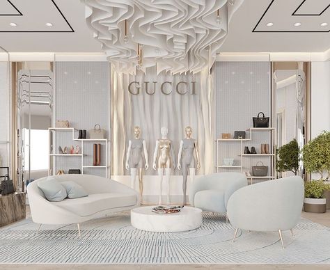 Gucci Interior Design, Fancy Store Interior Design, Gucci Store Interior, Luxury Boutique Interior, Botique Interiors, Bridal Shop Interior, Fashion Shop Interior, Luxury Retail Store, Bridal Boutique Interior