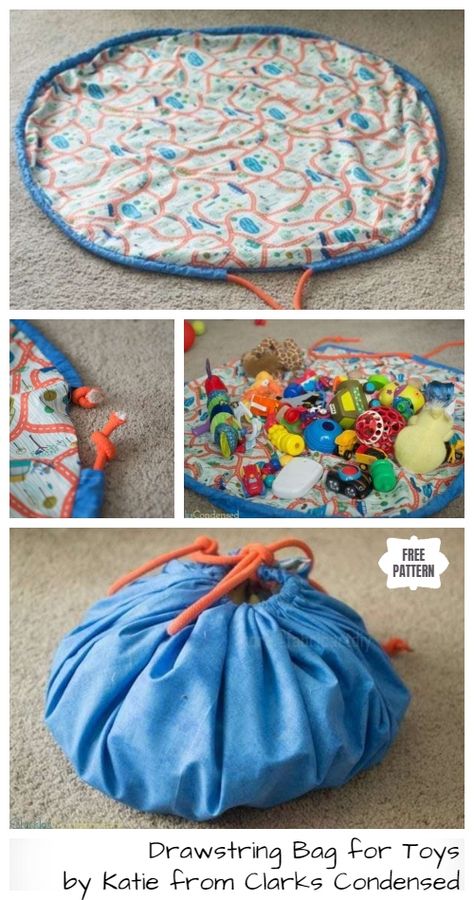 DIY Drawstring Toy Bag Playmat Free Sewing Pattern & Tutorial Toy Bag Play Mat, Baby Toys Handmade, Play Mat Diy, Drawstring Bag Diy, Fabric Art Diy, Lego Bag, Drawstring Bag Tutorials, School Craft, Free Sewing Pattern