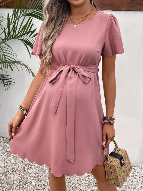 Maternity Dresses Casual, Mommy Dress, Casual Maternity Outfits, Pregnancy Dresses, Pregnancy Outfit, Casual Maternity Dress, Shein Maternity, Scallop Trim, Pregnancy Outfits