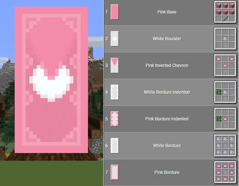 Minecraft Heart Banner Designs, Aesthetic Small Minecraft Builds, Cute Minecraft Shield Designs, Minecraft Bunny Cage Ideas, Mincraft Idea Houses Cute Cottage, Minecraft Gift Ideas In Game, Minecraft Proposal Ideas, Pride Month Minecraft Builds, Uwu Craft Minecraft