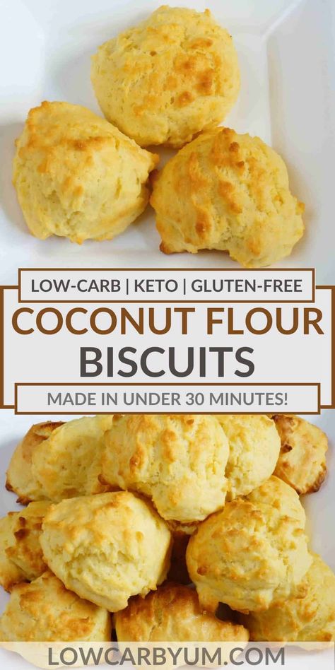 Keto friendly coconut flour biscuits that taste like cheesy garlic bread, but without the carbs! These low carb biscuits sure to please. Coconut Flour Biscuits, Low Carb Biscuits, Flour Biscuits, Law Carb, Low Carb Biscuit, Coconut Flour Recipes, Low Carb Low Fat Recipes, Breakfast Low Carb, Keto Biscuits