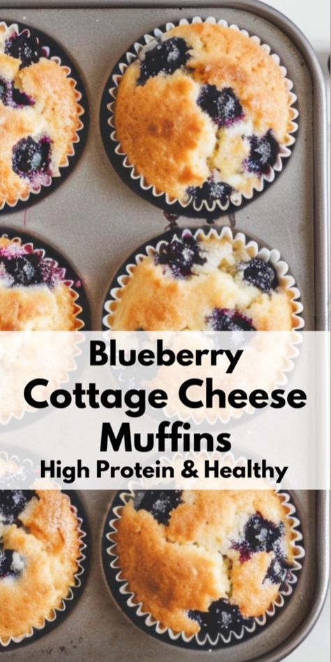 These high protein cottage cheese blueberry muffins are ready in 30 minutes and they're the perfect make-ahead meal prep breakfast or healthy dessert idea! Make a batch yourself - I think that you'll love them. Essen, Blueberry Cottage Cheese, Cottage Cheese Dessert Recipes, Cottage Cheese Muffins, Protein Cottage Cheese, Cottage Cheese Recipes Healthy, Cottage Cheese Desserts, Meal Prep Breakfast, Prep Breakfast