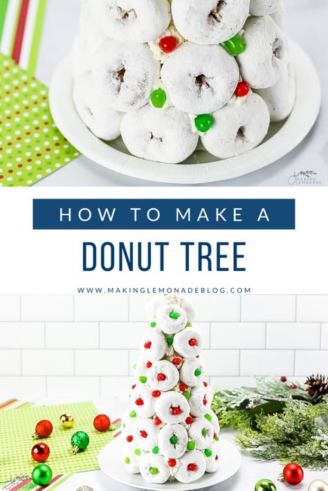 how to make a Christmas donut tree Doughnut Tree, Donut Tree, Donut Christmas Tree, Noel Miller, Christmas Party Treats, Diy Donut, Christmas Appetizers Easy, Making Lemonade, Christmas Donuts