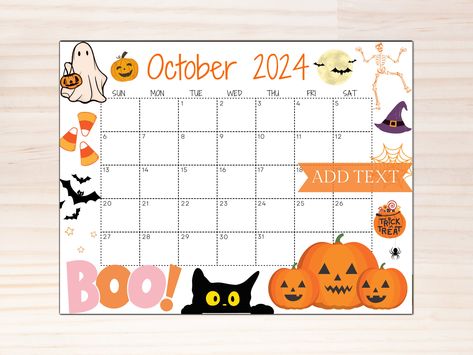 Editable October 2024 Calendar, Printable Calendar, 2024 School Calendar, Cute Fall Halloween Calendar w/ Pumpkins, Classroom Calendar by cherylprintables on Etsy Halloween Calander Ideas, Diy October Calendar, October Calender Ideas Dry Erase, October Dry Erase Calendar, October Calendar 2024 Chalkboard, 2024 Editable Calendar, October Calendar 2024 White Board, October Calander Ideas, Halloween Calendar Ideas Whiteboard