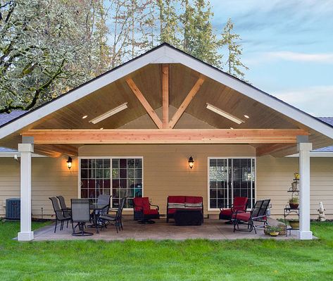 Gable Patio Cover Gable Patio Cover, Gable Patio, Backyard Covered Patios, Covered Patio Design, Patio Remodel, Outdoor Covered Patio, Covered Back Patio, Building A Porch, Casa Country