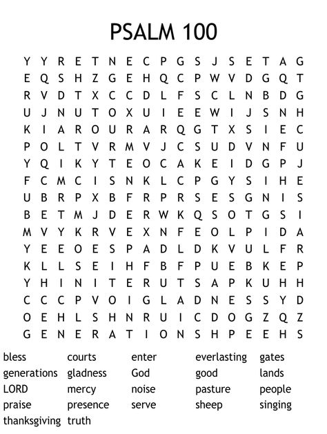 Psalm 100 Coloring Page, Christian Word Search Printables, Psalm 100 Craft For Kids, 100 Word Search, Psalms 100, Church Calendar, Kids Word Search, Bible Word Searches, Bible Worksheets