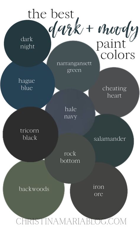 Moody Boho Design Style Guide - Christina Maria Blog Dark Green Wall With Shelves, Dark Color Home Decor, Dark Moody Aesthetic Bedroom, Moody Trim Colors, Best Colours For Kitchen Walls, Moody Blue And Green Living Room, Painted Wanes Coating Wall Colors, Speakeasy Aesthetic Bedroom, Dark Colors For Bedroom Walls