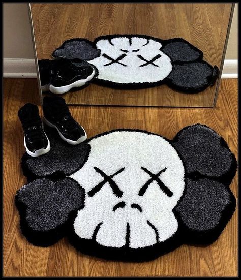 Rugs In Bedroom Custom, Pop Culture Rugs, Graphic Rugs In Bedroom, Aesthetic Bedroom Rug, Cool Rug Designs, Cool Bedroom Rugs, Kaws Carpet, Cool Rugs For Bedroom Men, Cute Carpets Bedrooms