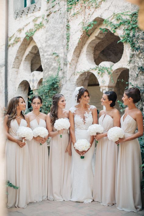 Abroad Wedding, Ravello Wedding, Villa Cimbrone, Turkey Wedding, Pronovias Bridal, Black Wedding Hairstyles, Amalfi Coast Wedding, Champagne Bridesmaid Dresses, Bridesmaid Colors