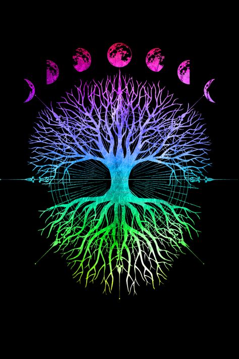 Mystical Tree of Life and Moon Phases T-Shirt Tree Of Life Aesthetic, Tree Of Life Wallpaper, Tree Of Life Drawing, Spiritual Tree, Tree Of Life Logo, Moon Tree Of Life, Tree Of Life Artwork, Moon Phases Tattoo, Moon Phases Art