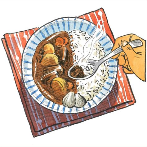 Illustration for @carbone.ink online article about #Japanese #curry #rice -> http://carbone.ink/chroniques/curry-japonais-kare-raisu… Kare Raisu, Japanese Curry Rice, Japanese Food Art, Kare Kare, Japanese Curry, Curry Rice, Food Illustration Art, Japanese Rice, Food Drawing