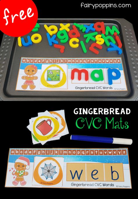 Gingerbread CVC Activities | Fairy Poppins Kindergarten Gingerbread, Fairy Poppins, Gingerbread Unit, Christmas Literacy, December Kindergarten, Gingerbread Man Activities, Gingerbread Activities, Cvc Activities, Beatles Graphic