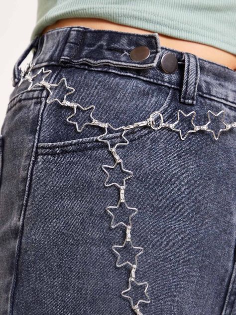 Star Decor Waist Chain | SHEIN USA Geometry Jewelry, Y2k Jewelry, Fashion Y2k, Chain For Women, Waist Chain, Jewelry Silver, Geometry, Silver Color, Jewelry Accessories