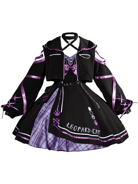 Women's Kawaii Kitty Lolita Dress Features：   	Product ID:DS0504  	Material:Polyester  	Season:Spring,Summer,Autumn,Winter  	Color:Purple  	Include:Dress*1+Blouse*1+Waist Bag*1  Size Chat： Cat Inspired Outfits, Cute Cat Outfits, Cat Outfit, Cat Dark, Karakter Sanrio, Kawaii Kitty, Mode Kawaii, Leopard Cat, Bear Outfits