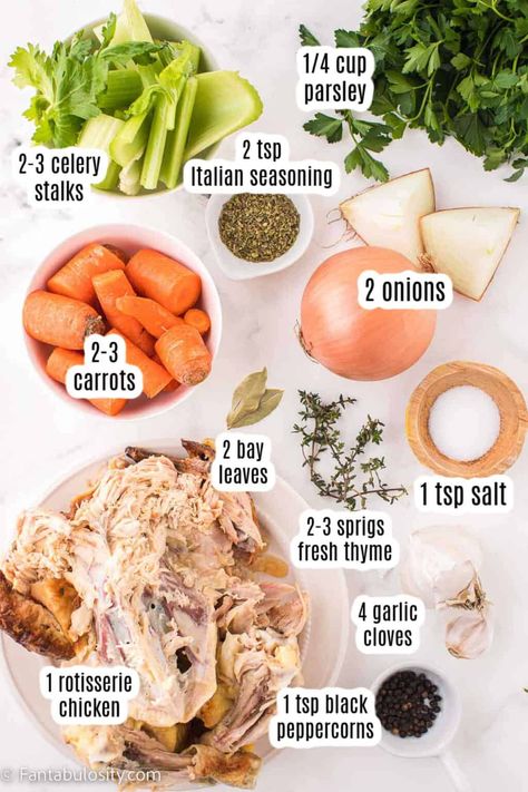 Chicken Stock From Rotisserie Chicken, Soup Toppings, Make Chicken Stock, Make Chicken Broth, Costco Rotisserie Chicken, Chicken Broth Recipes, Chicken Stock Recipe, Homemade Bone Broth, Stock Recipes